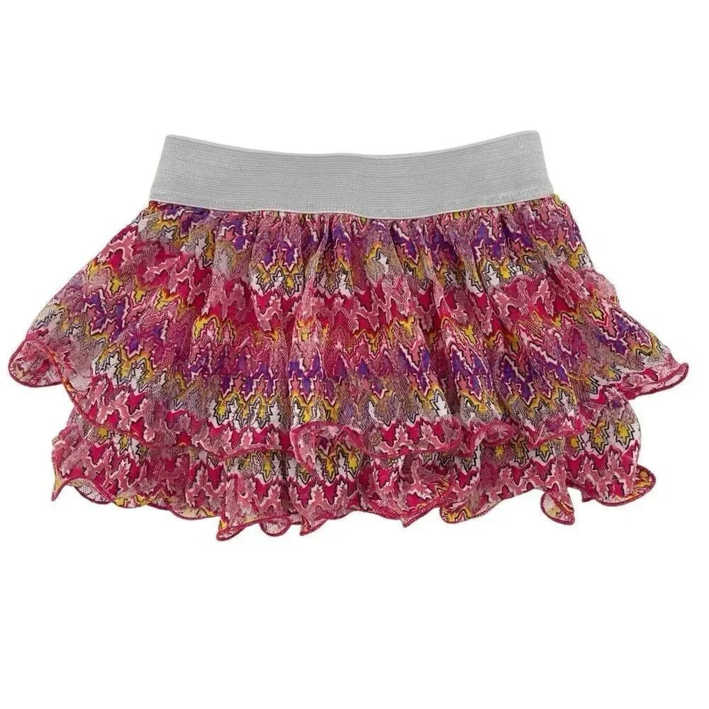 Justice Girl’s Multicolor Abstract Tiered Metallic Skater Tulle Skort Size 6
